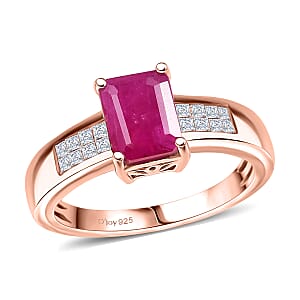 D'Joy Premium Royal Ruby and Diamond 2.50 ctw Art Deco Ring in 18K Vermeil Rose Gold Over Sterling Silver (Size 6.0)