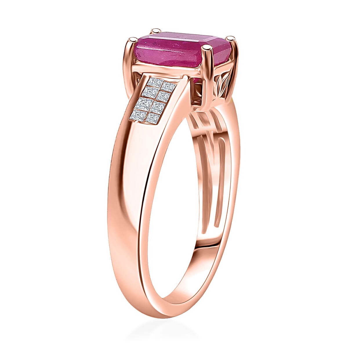D'Joy Premium Royal Ruby and Diamond 2.50 ctw Art Deco Ring in 18K Vermeil Rose Gold Over Sterling Silver (Size 6.0) image number 3