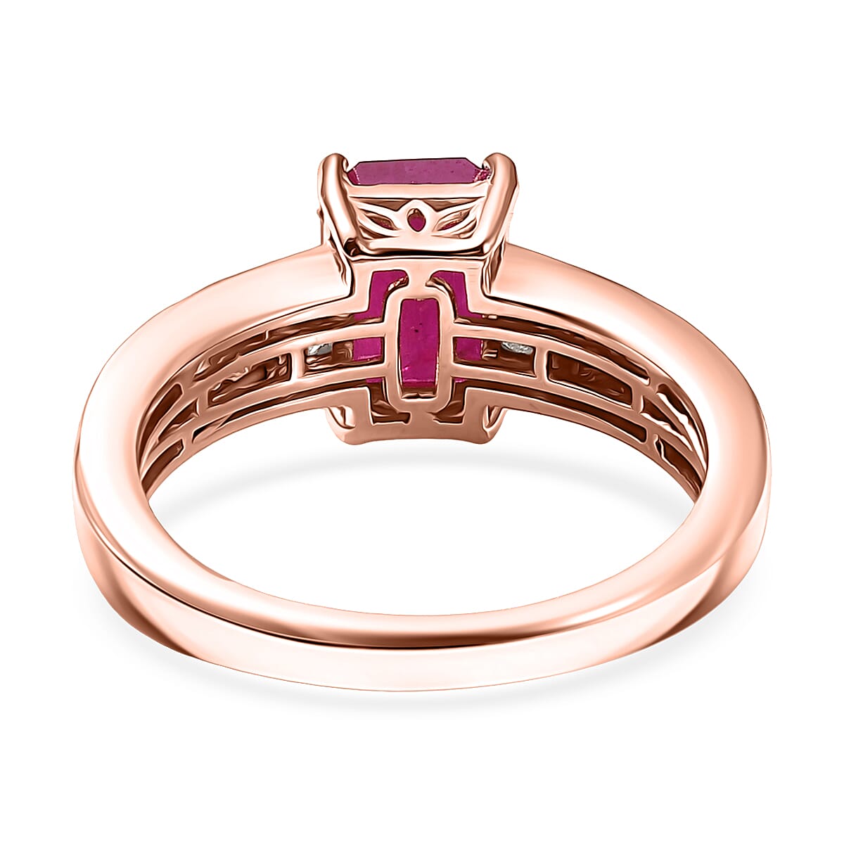 D'Joy Premium Royal Ruby and Diamond 2.50 ctw Art Deco Ring in 18K Vermeil Rose Gold Over Sterling Silver (Size 6.0) image number 4