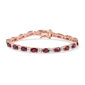 D’Joy Premium Tanzanian Wine Garnet and White Zircon 11.55 ctw Eternal Flame Bracelet in 18K Vermeil Rose Gold Over Sterling Silver (6.50 In)