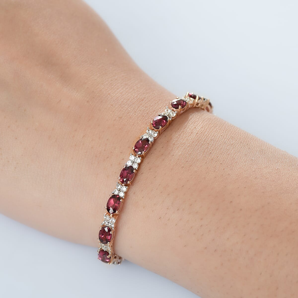 D’Joy Premium Tanzanian Wine Garnet and White Zircon 11.55 ctw Eternal Flame Bracelet in 18K Vermeil Rose Gold Over Sterling Silver (6.50 In) image number 2