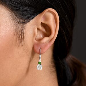 D&rsquo;Joy 120 Facet Moissanite and Chrome Diopside 3.10 ctw Lever Back Earrings in Rhodium Over Sterling Silver