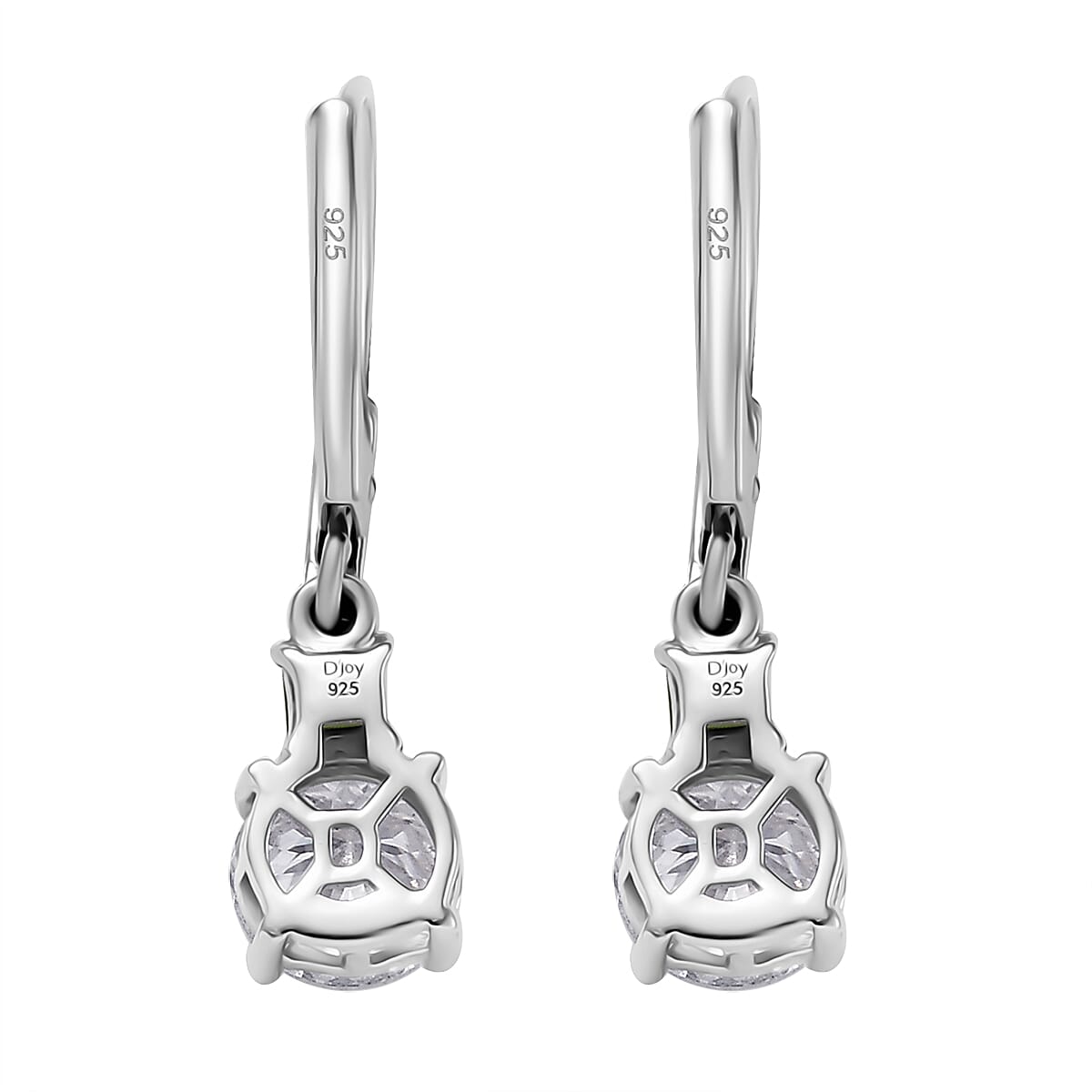 D'Joy 120 Facet Moissanite and Chrome Diopside 3.10 ctw Lever Back Earrings in Rhodium Over Sterling Silver