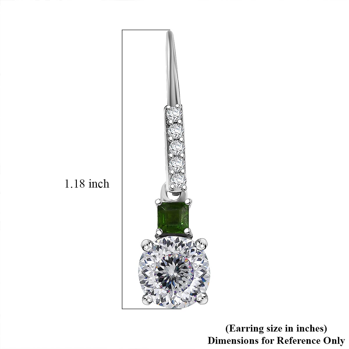 D’Joy 120 Facet Moissanite and Chrome Diopside 3.10 ctw Lever Back Earrings in Rhodium Over Sterling Silver image number 5
