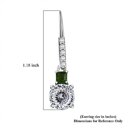 D'Joy 120 Facet Moissanite and Chrome Diopside 3.10 ctw Lever Back Earrings in Rhodium Over Sterling Silver