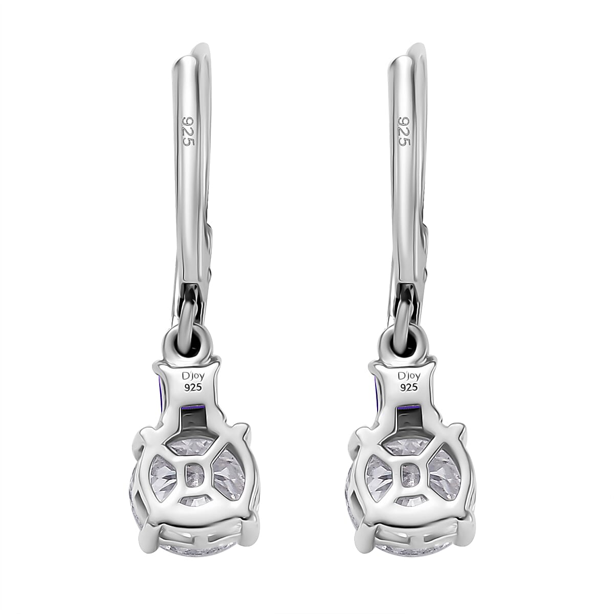 D&rsquo;Joy 120 Facet Moissanite and Masoala Sapphire (D) 3.25 ctw Lever Back Earrings in Rhodium Over Sterling Silver image number 4