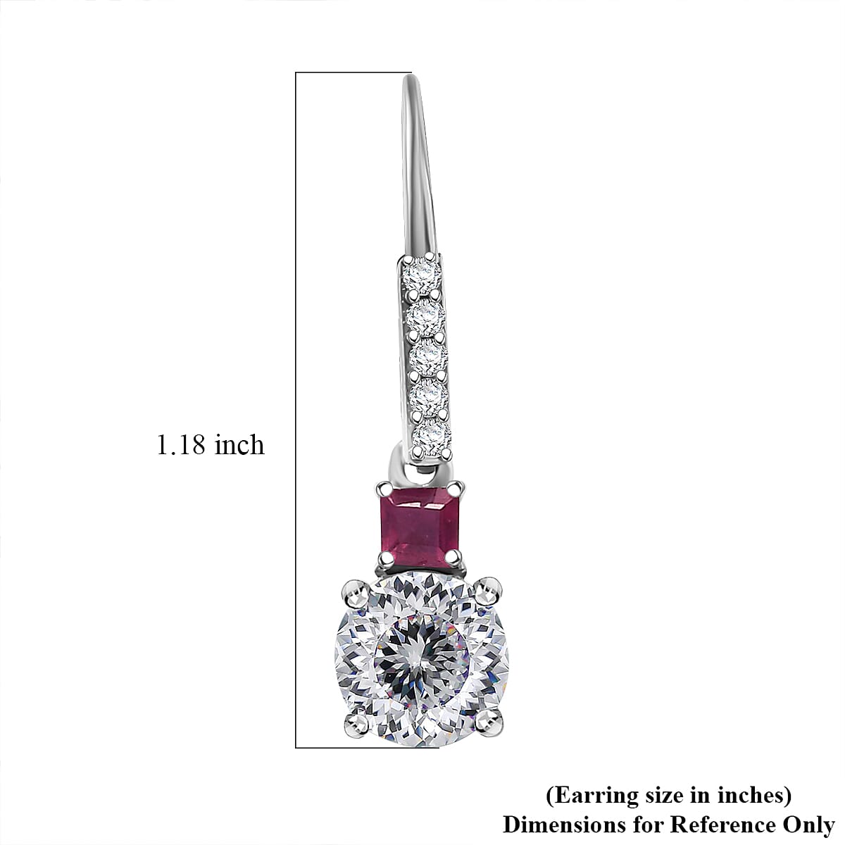 D'Joy 120 Faceted Moissanite and Niassa Ruby (FF) 3.20 ctw Lever Back Earrings in Rhodium Over Sterling Silver image number 5
