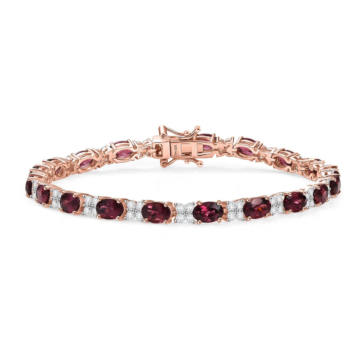 D'Joy Premium Tanzanian Wine Garnet and White Zircon 13.00 ctw Eternal Flame Bracelet in 18K Vermeil Rose Gold Over Sterling Silver (7.25 In) image number 0