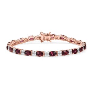 D'Joy Premium Tanzanian Wine Garnet and White Zircon 13.00 ctw Eternal Flame Bracelet in 18K Vermeil Rose Gold Over Sterling Silver (7.25 In)
