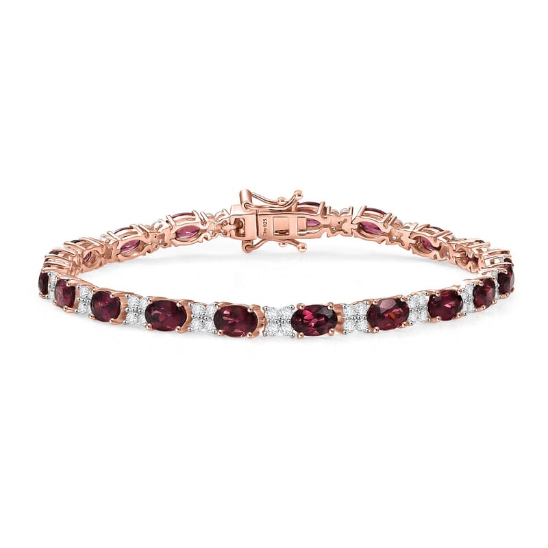 D'Joy Premium Tanzanian Wine Garnet and White Zircon 13.00 ctw Eternal Flame Bracelet in 18K Vermeil Rose Gold Over Sterling Silver (7.25 In)