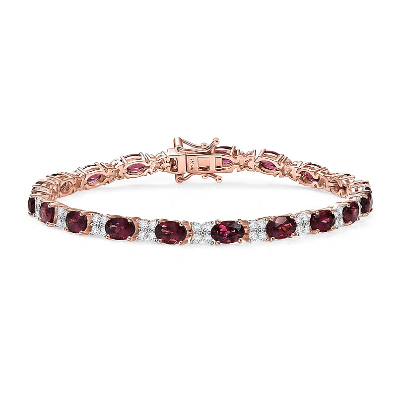 D'Joy Premium Tanzanian Wine Garnet and White Zircon 13.00 ctw Eternal Flame Bracelet in 18K Vermeil Rose Gold Over Sterling Silver (7.25 In)