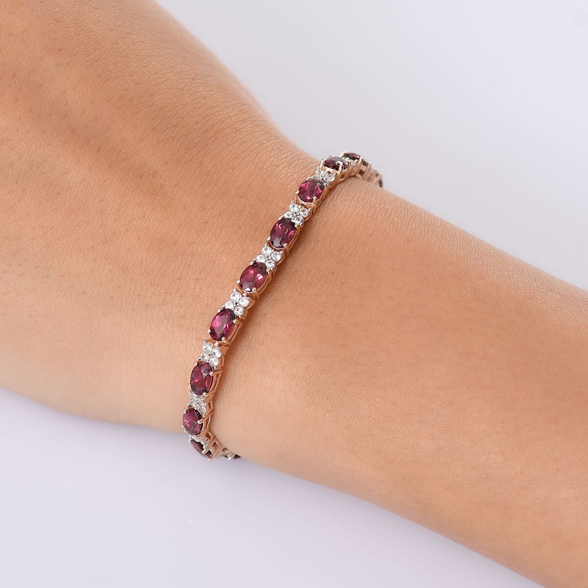 D'Joy Premium Tanzanian Wine Garnet and White Zircon 13.00 ctw Eternal Flame Bracelet in 18K Vermeil Rose Gold Over Sterling Silver (7.25 In) image number 2