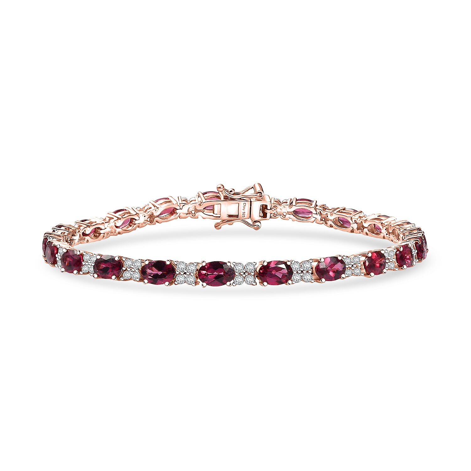 D'Joy Premium Tanzanian Wine Garnet and White Zircon 14.55 ctw Eternal Flame Bracelet in 18K Vermeil RG Over Sterling Silver (8.00 In)