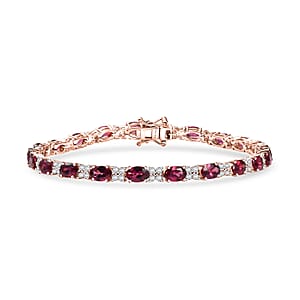 D'Joy Premium Tanzanian Wine Garnet and White Zircon 14.55 ctw Eternal Flame Bracelet in 18K Vermeil RG Over Sterling Silver (8.00 In)
