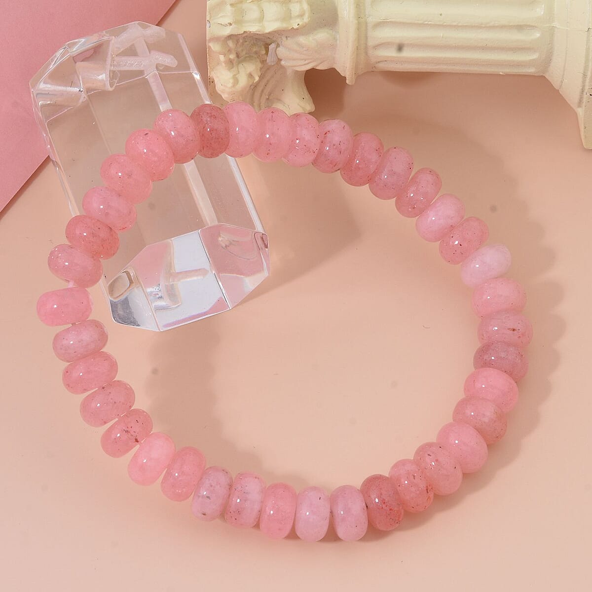 Cherry Quartz Beaded 103.00 ctw Stretch Bracelet  image number 1