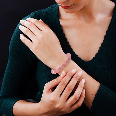Cherry Quartz Beaded 103.00 ctw Stretch Bracelet 