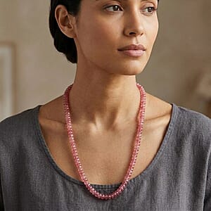 Strawberry Quartz 345.00 ctw Beaded Necklace in Sterling Silver (18 Inches)