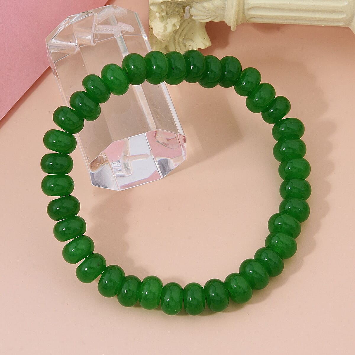 Green Onyx Beaded 98.40 ctw Stretch Bracelet  image number 1