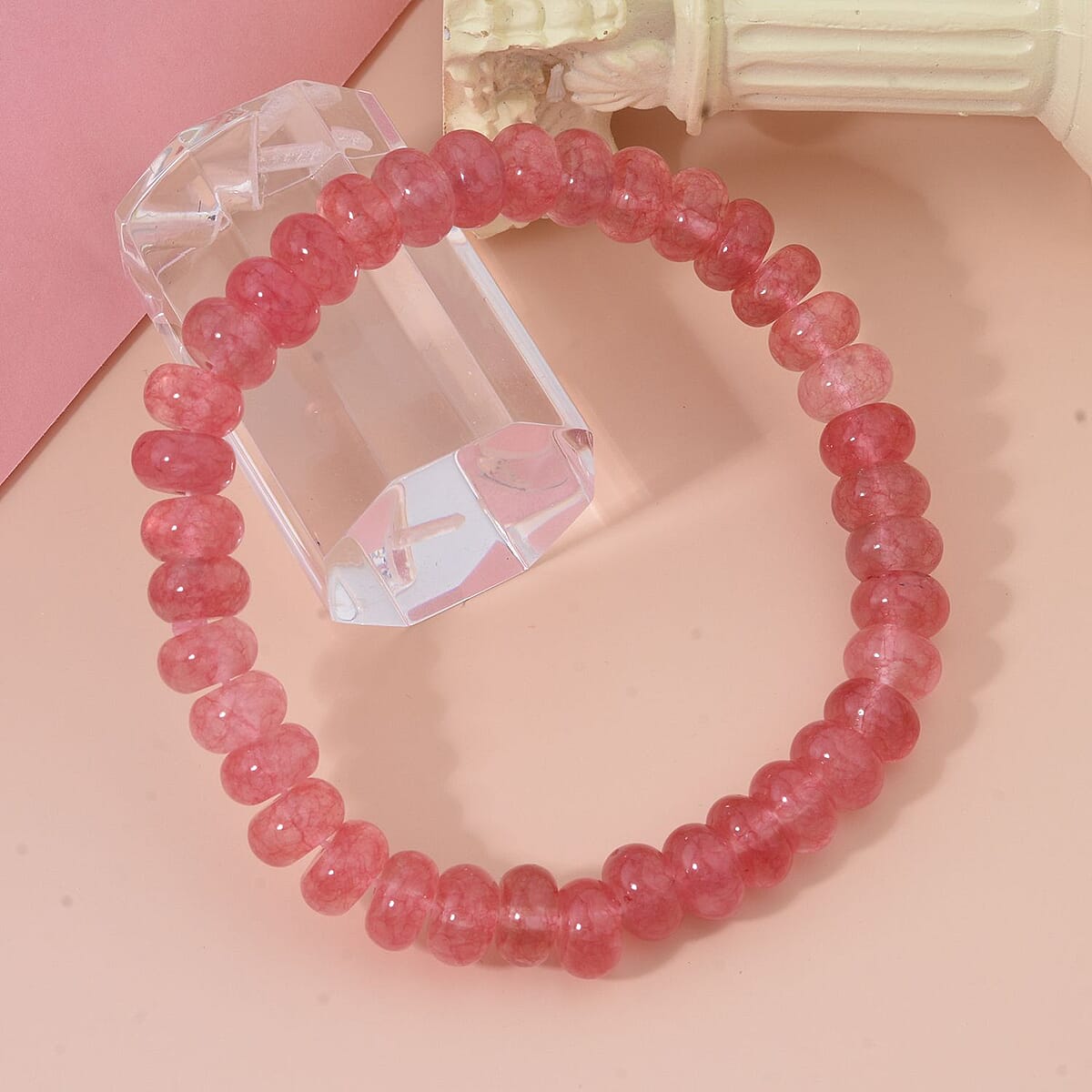  Red Strawberry Quartz Beaded 105.80 ctw Stretch Bracelet  image number 1