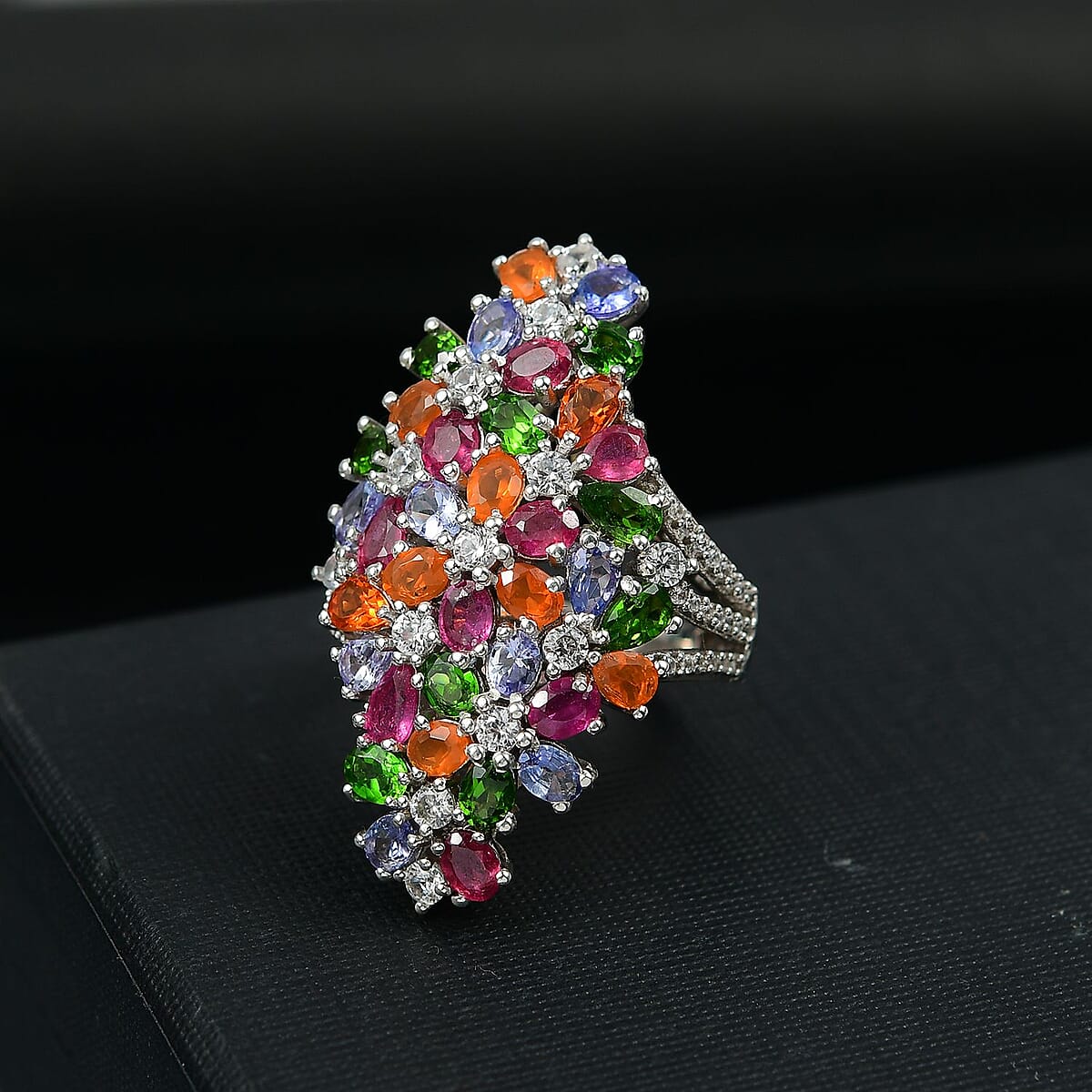 D'Joy Multi Gemstone 7.65 ctw Blooming Garden Ring in Platinum Over Sterling Silver (Size 5.0) image number 1