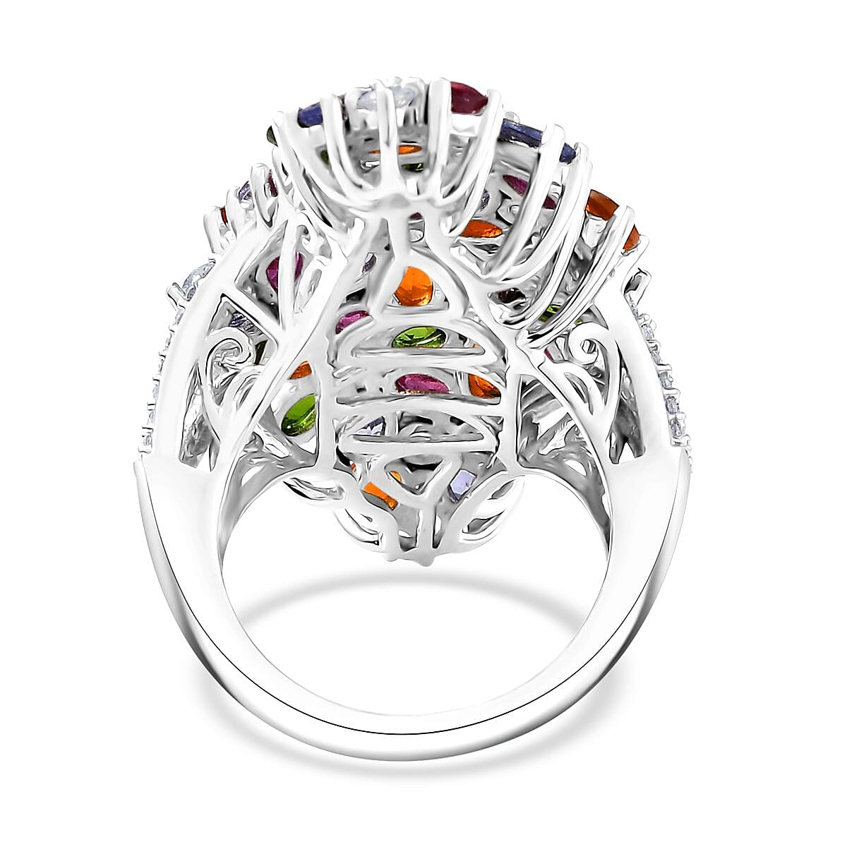 D'Joy Multi Gemstone 7.65 ctw Blooming Garden Ring in Platinum Over Sterling Silver (Size 5.0) image number 4