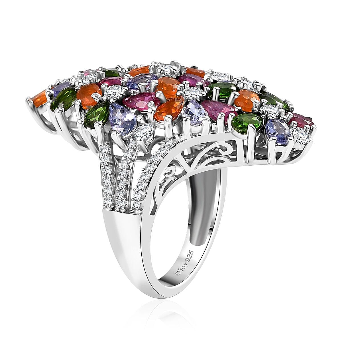 D'Joy Multi Gemstone 7.65 ctw Blooming Garden Ring in Platinum Over Sterling Silver (Size 6.0) image number 3