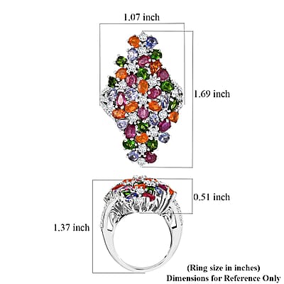 D'Joy Multi Gemstone 7.65 ctw Blooming Garden Ring in Platinum Over Sterling Silver (Size 6.0)
