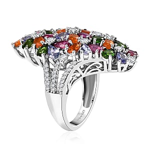 D'Joy Multi Gemstone 7.65 ctw Blooming Garden Ring in Platinum Over Sterling Silver (Size 7.0)