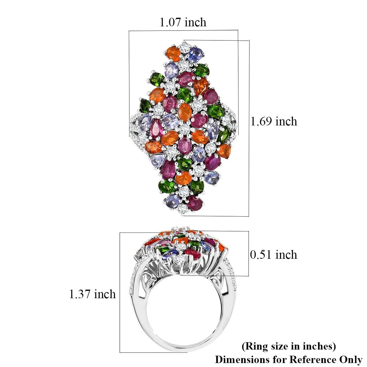 D'Joy Multi Gemstone 7.65 ctw Blooming Garden Ring in Platinum Over Sterling Silver (Size 7.0) image number 5