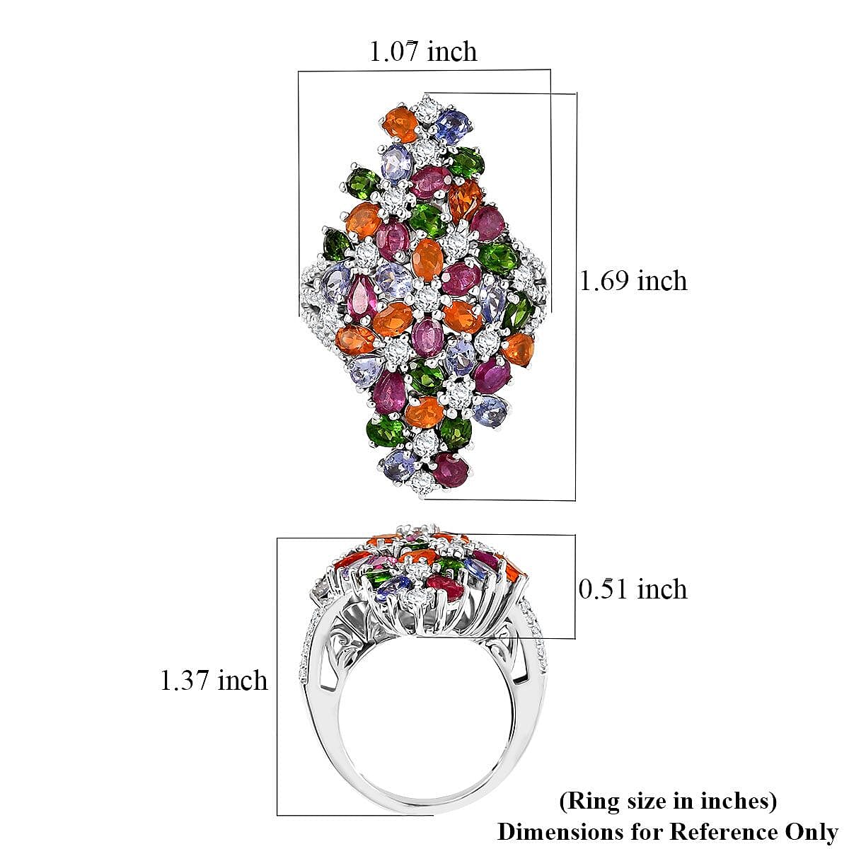 D'Joy Multi Gemstone 7.65 ctw Blooming Garden Ring in Platinum Over Sterling Silver (Size 9.0) image number 5