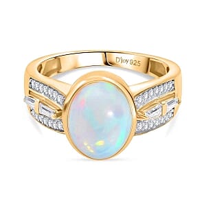 Ethiopian Welo Opal and Moissanite 2.34 ctw Ring in 18K Vermeil Yellow Gold Over Sterling Silver (Size 6.5)
