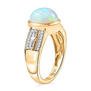 Ethiopian Welo Opal and Moissanite 2.34 ctw Ring in 18K Vermeil Yellow Gold Over Sterling Silver (Size 6.5)