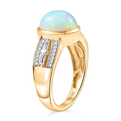 Ethiopian Welo Opal and Moissanite 2.34 ctw Ring in 18K Vermeil Yellow Gold Over Sterling Silver (Size 6.5)