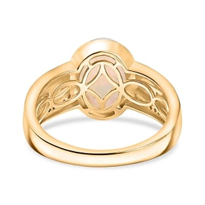 Ethiopian Welo Opal and Moissanite 2.34 ctw Ring in 18K Vermeil Yellow Gold Over Sterling Silver (Size 6.5)