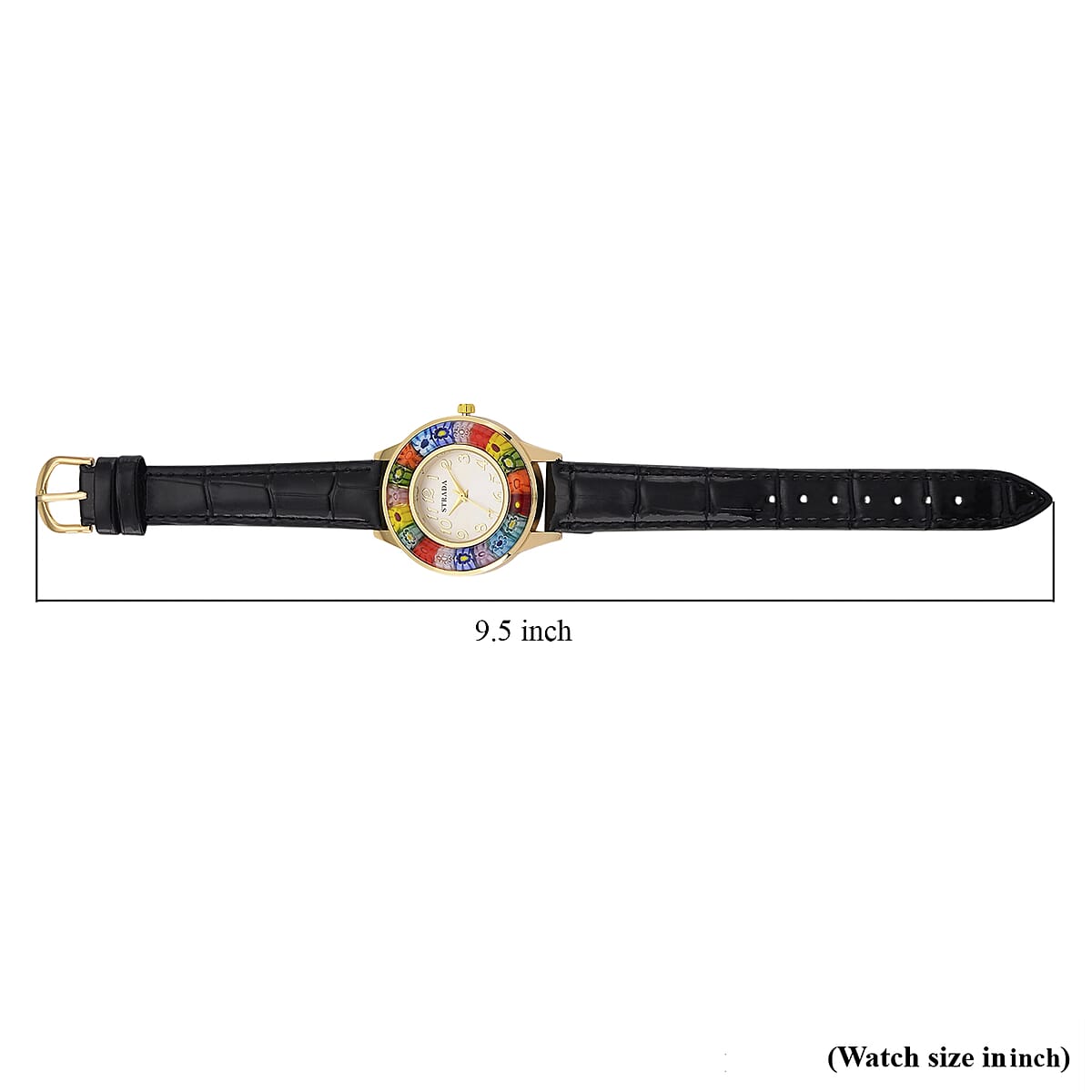 Strada Multi Color Murano Style Japanese Movement Watch with Black Leather Strap (37mm) image number 6