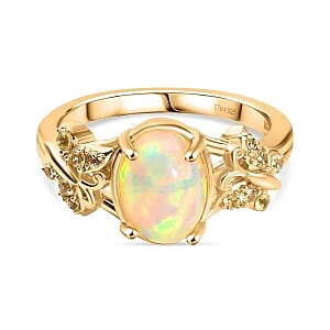 Ethiopian Welo Opal and Yellow Sapphire 1.55 ctw Ring in 14K Yellow Gold Over Sterling Silver (Size 10.0)
