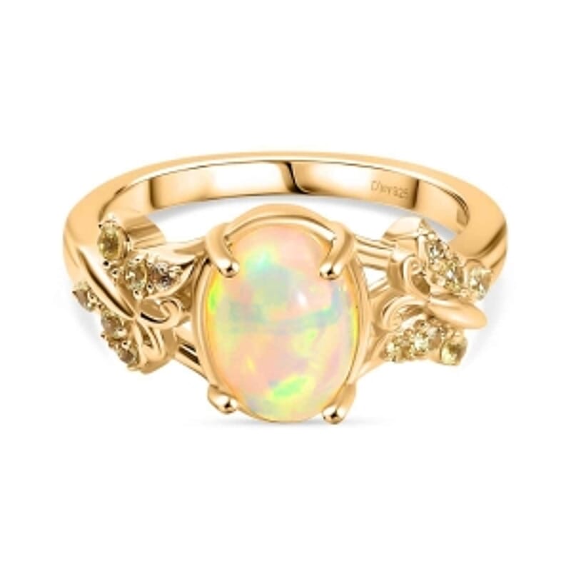 Ethiopian Welo Opal and Yellow Sapphire 1.55 ctw Ring in 14K Yellow Gold Over Sterling Silver (Size 10.0)