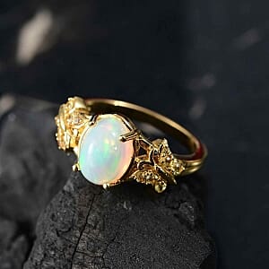 Ethiopian Welo Opal and Yellow Sapphire 1.55 ctw Ring in 14K Yellow Gold Over Sterling Silver (Size 10.0)