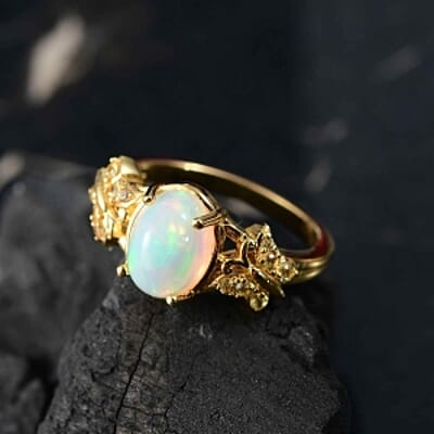 Ethiopian Welo Opal and Yellow Sapphire 1.55 ctw Ring in 14K Yellow Gold Over Sterling Silver (Size 10.0)