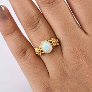 Ethiopian Welo Opal and Yellow Sapphire 1.55 ctw Ring in 14K Yellow Gold Over Sterling Silver (Size 10.0)