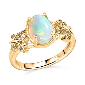 Ethiopian Welo Opal and Yellow Sapphire 1.55 ctw Ring in 14K Yellow Gold Over Sterling Silver (Size 10.0)