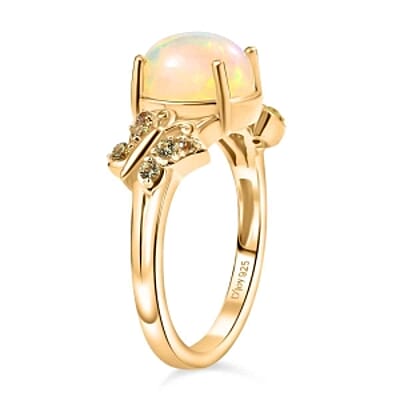 Ethiopian Welo Opal and Yellow Sapphire 1.55 ctw Ring in 14K Yellow Gold Over Sterling Silver (Size 10.0)