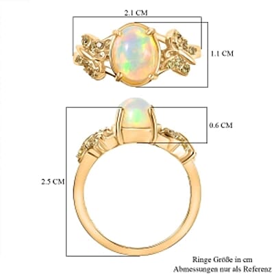 Ethiopian Welo Opal and Yellow Sapphire 1.55 ctw Ring in 14K Yellow Gold Over Sterling Silver (Size 10.0)