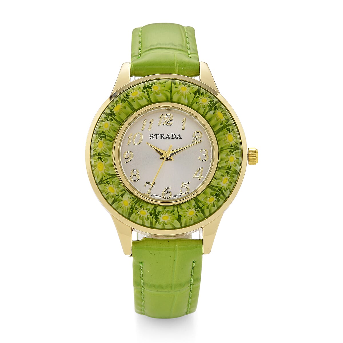 Strada Green Color Murano Style Japanese Movement Watch with Green Leather Strap (37mm) image number 0