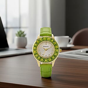 Strada Green Color Murano Style Japanese Movement Watch with Green Leather Strap (37mm)