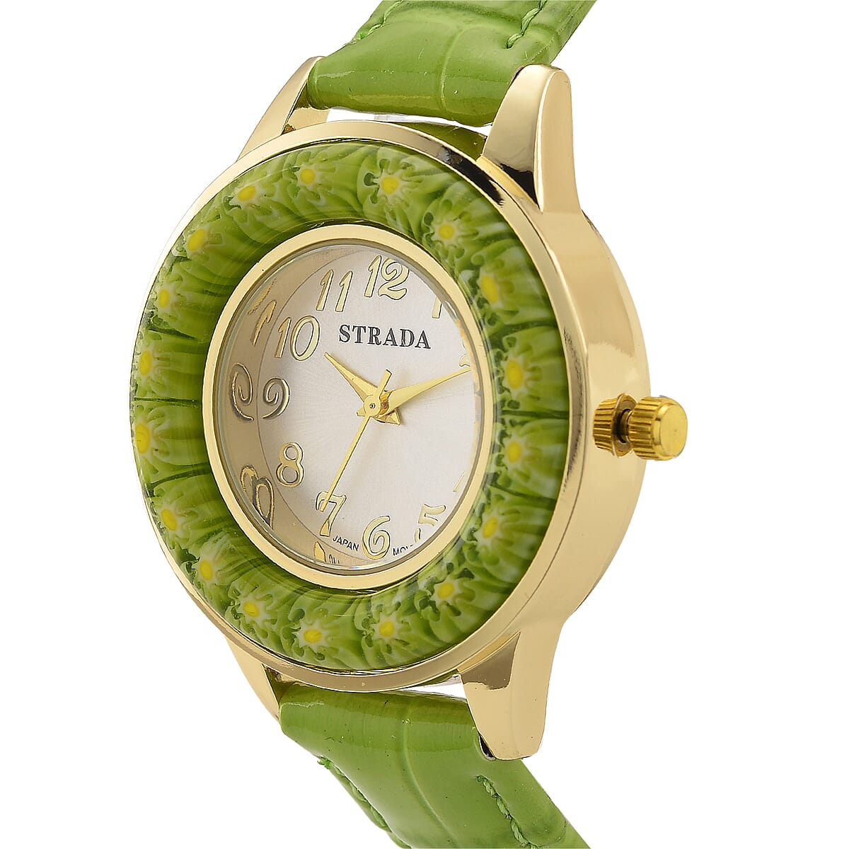 Strada Green Color Murano Style Japanese Movement Watch with Green Leather Strap (37mm) image number 2