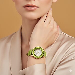 Strada Green Color Murano Style Japanese Movement Watch with Green Leather Strap (37mm)