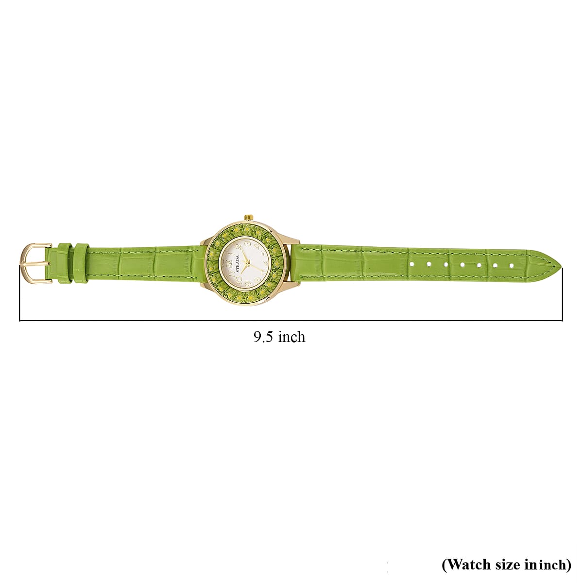Strada Green Color Murano Style Japanese Movement Watch with Green Leather Strap (37mm) image number 6