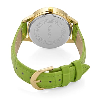 Strada Green Color Murano Style Japanese Movement Watch with Green Leather Strap (37mm)