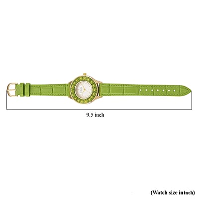 Strada Green Color Murano Style Japanese Movement Watch with Green Leather Strap (37mm)